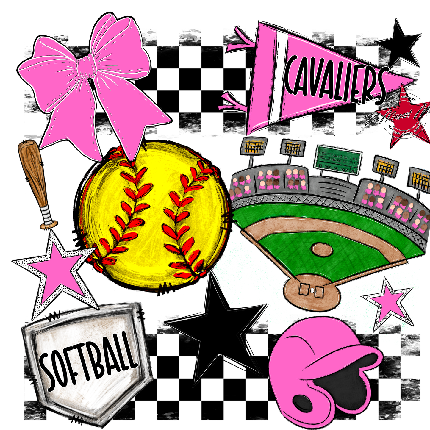 Cavaliers Checkers Softball Spirit Design-Baby Pink