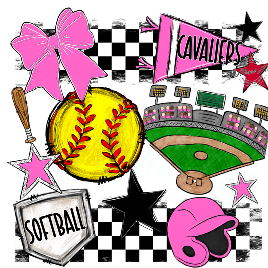 Cavaliers Checkers Softball Spirit Design-Baby Pink