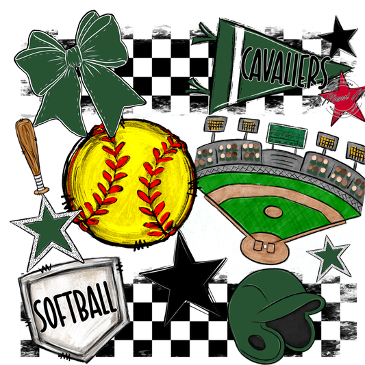 Cavaliers Checkers Softball Spirit Design-Green