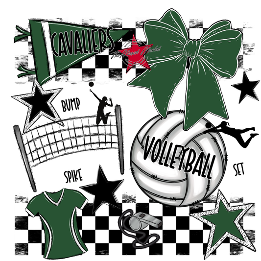 Cavaliers Checkers Volleyball Spirit Design-Green