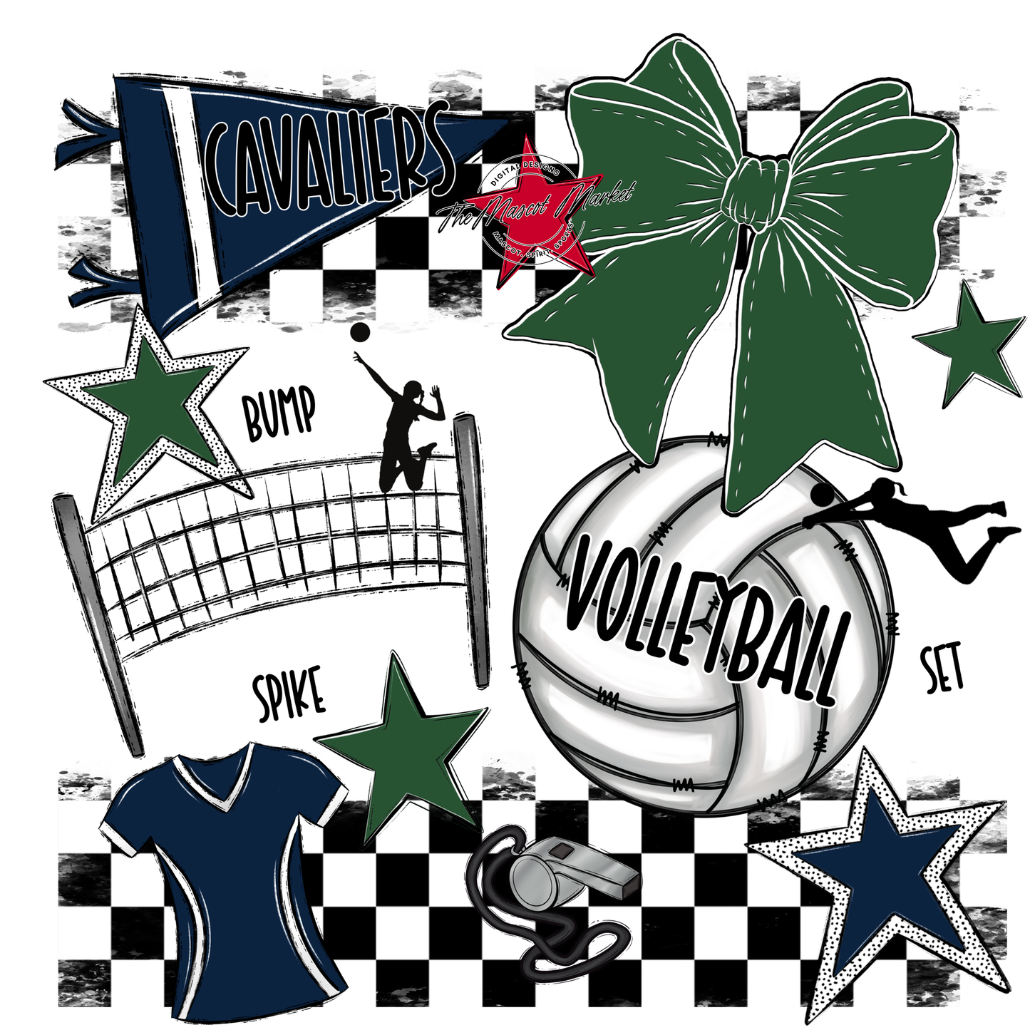 Cavaliers Checkers Volleyball Spirit Design-Navy-Green