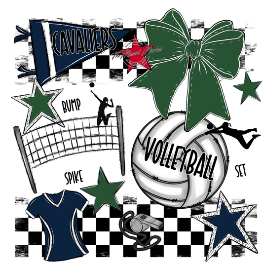Cavaliers Checkers Volleyball Spirit Design-Navy-Green