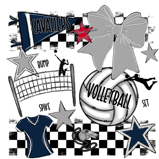 Cavaliers Checkers Volleyball Spirit Design-Navy-Grey