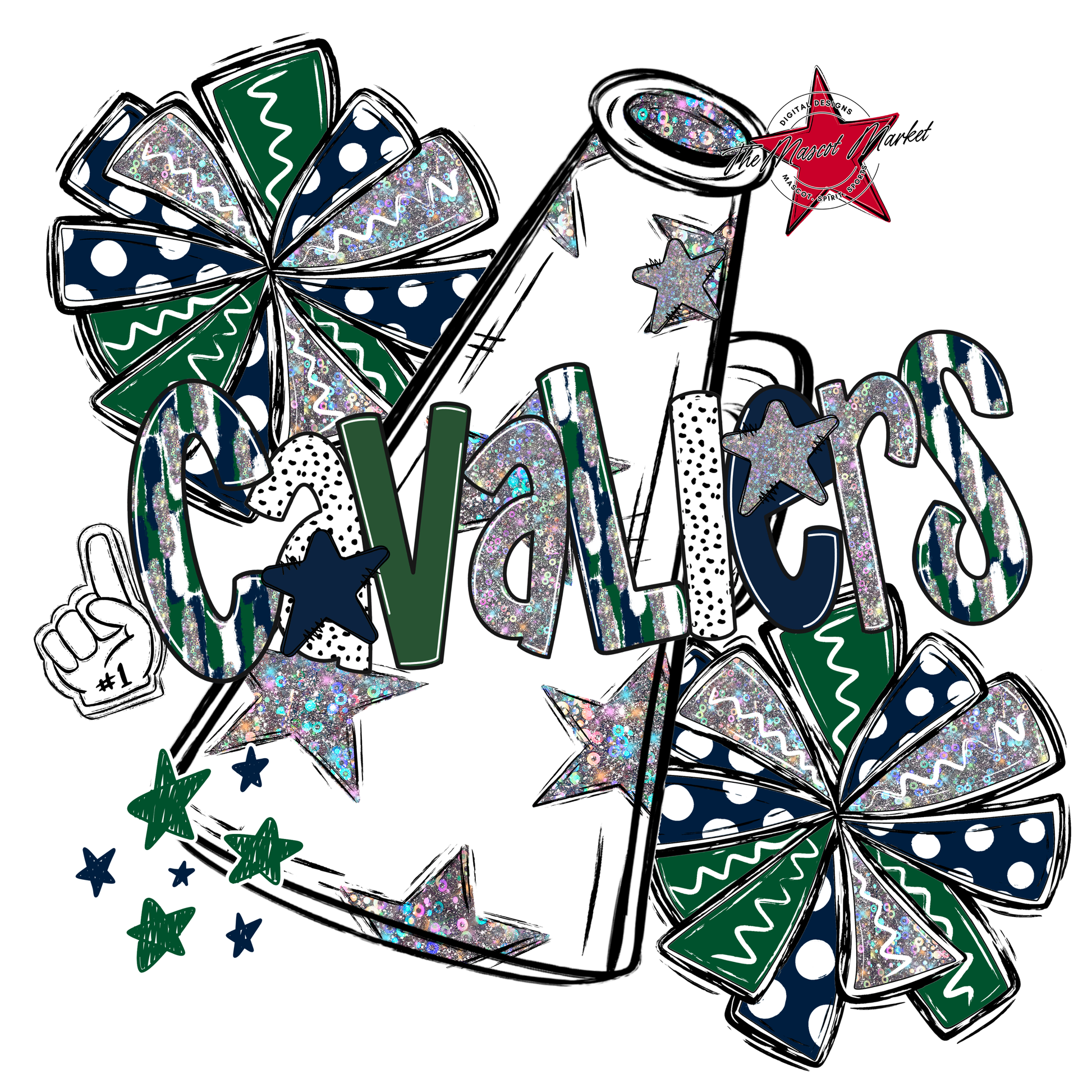Cavaliers Cheer Megaphone Scrape-Navy-Green