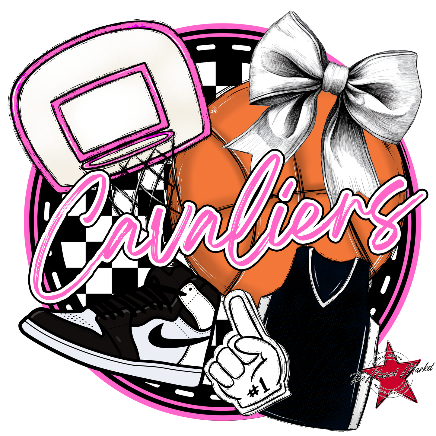 Cavaliers Circle Basketball Design-Baby Pink