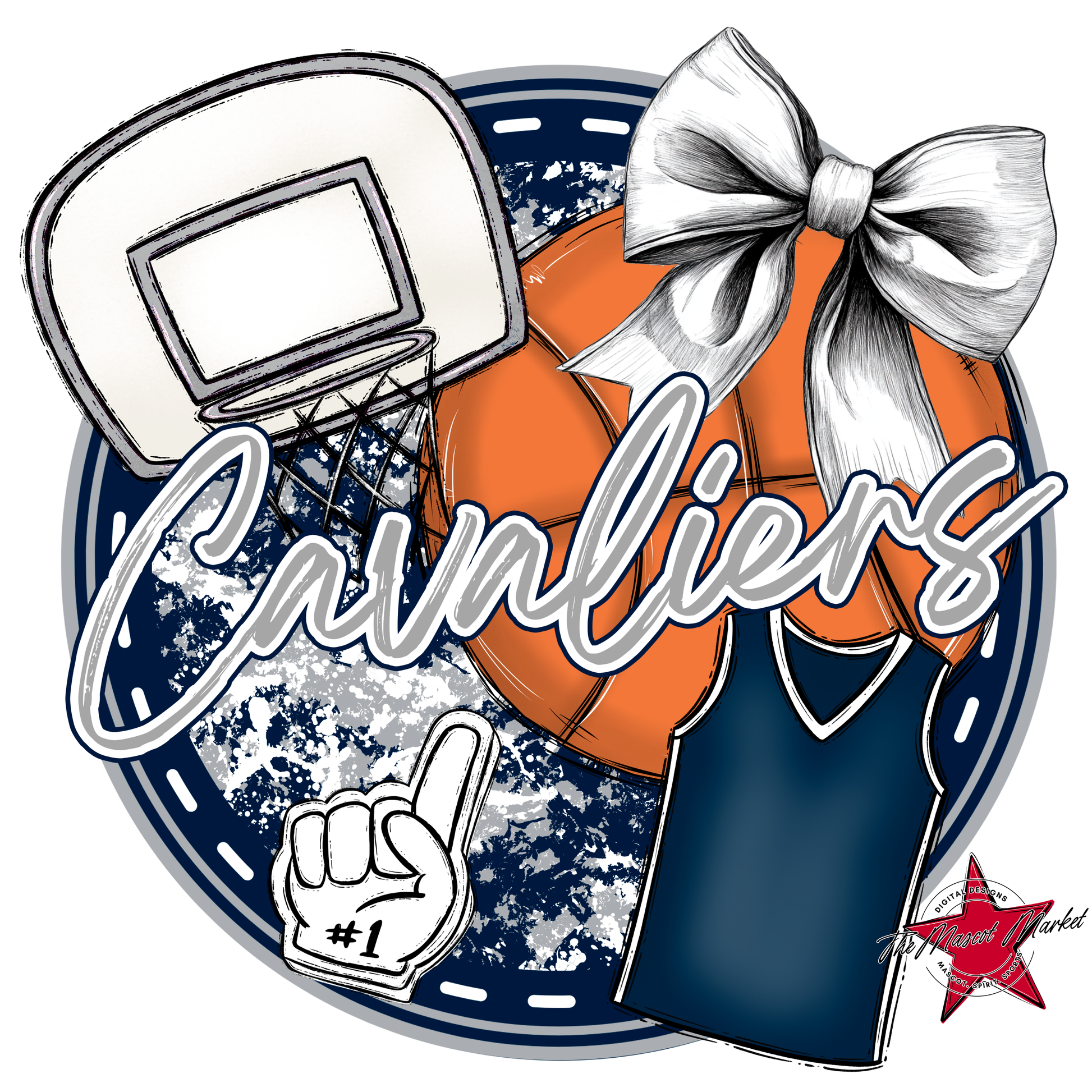Cavaliers Circle Basketball Design-Navy-Grey