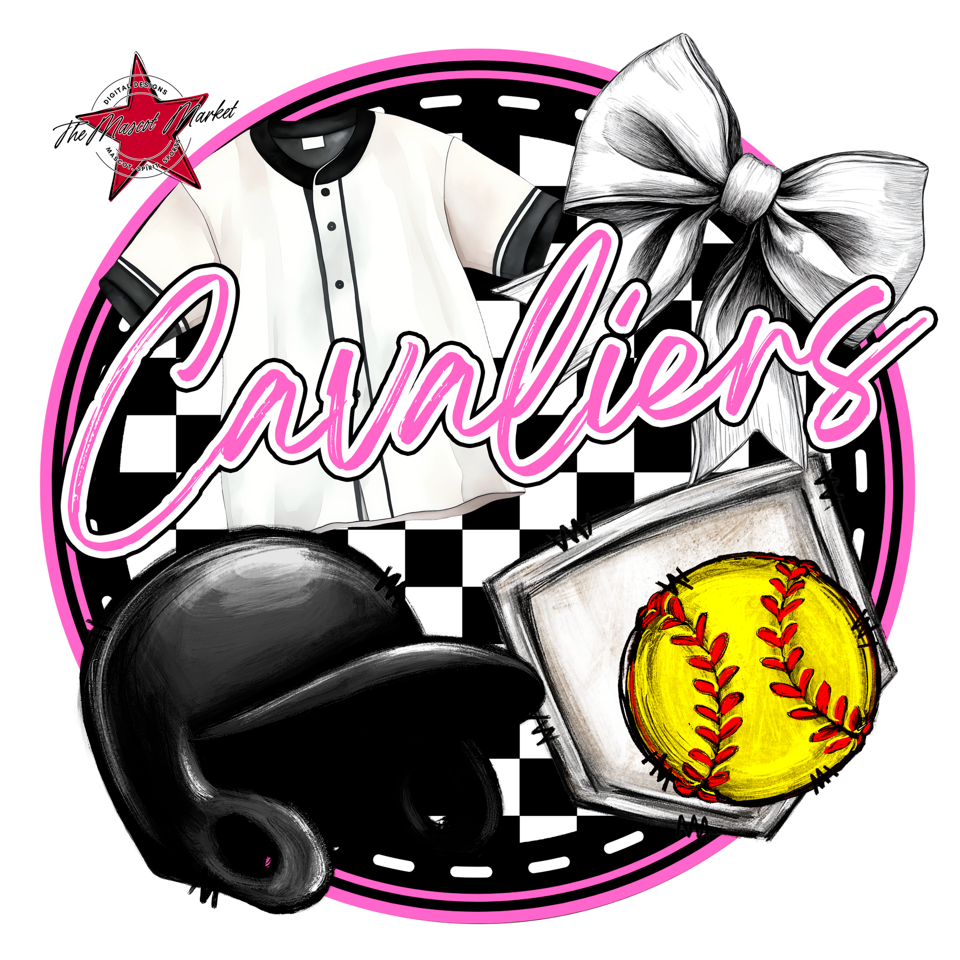 Cavaliers Circle Softball Design-Baby Pink