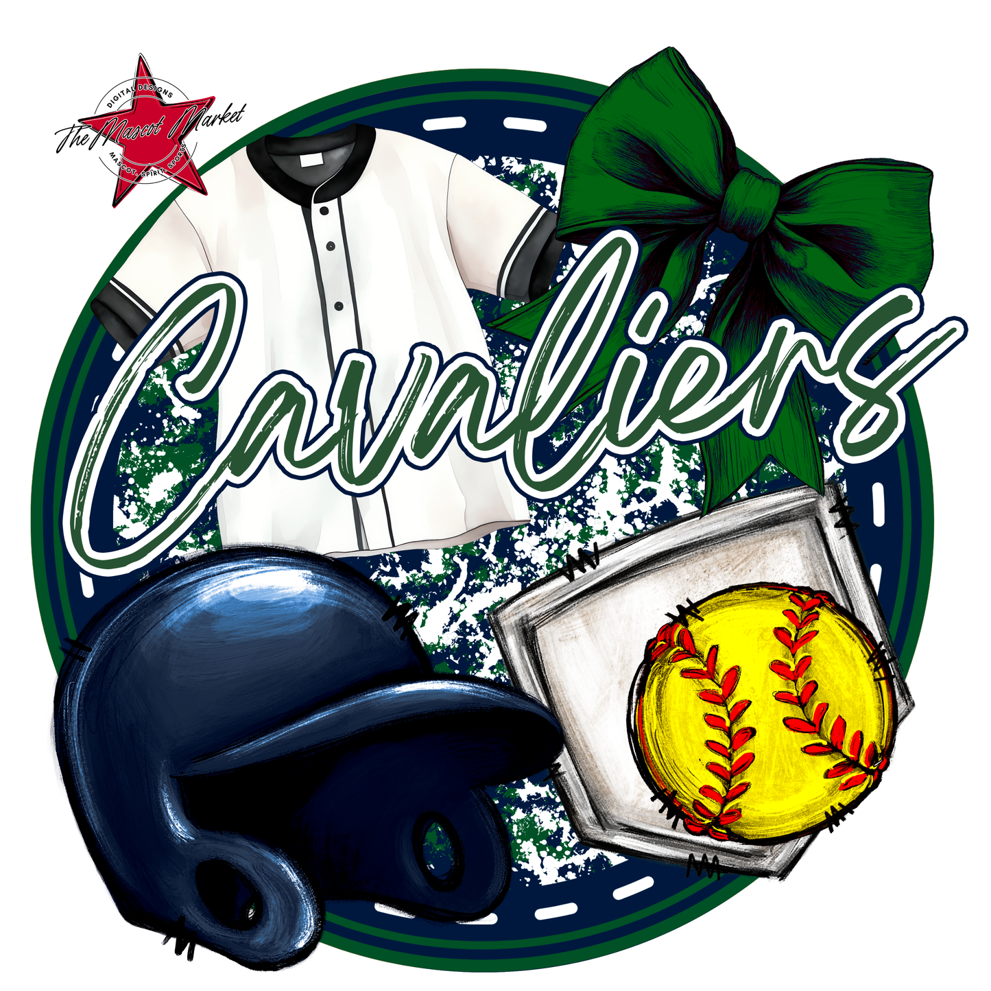 Cavaliers Circle Softball Design-Navy-Green
