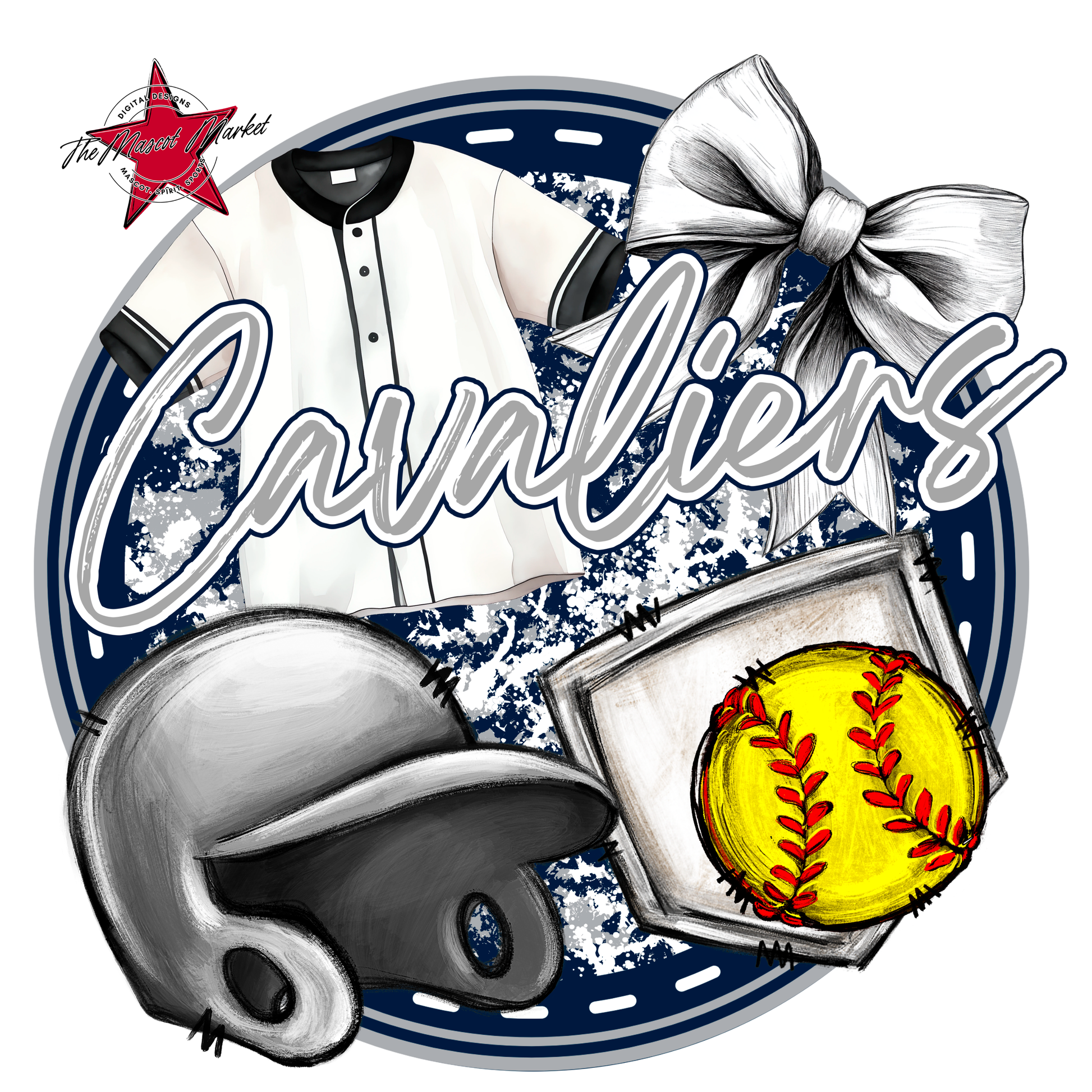 Cavaliers Circle Softball Design-Navy-Grey