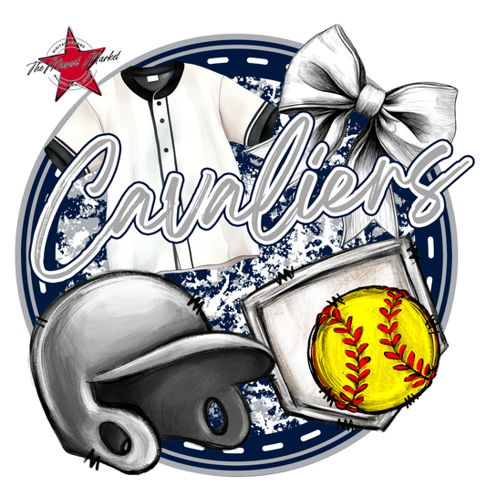 Cavaliers Circle Softball Design-Navy-Grey
