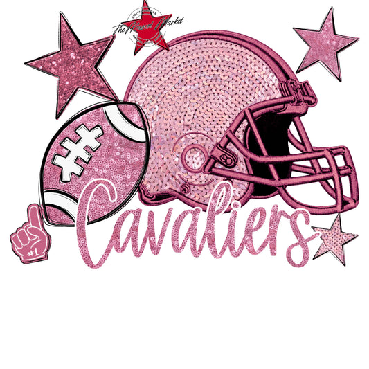 Cavaliers Football Embroidered Sequins Design-Pink Out