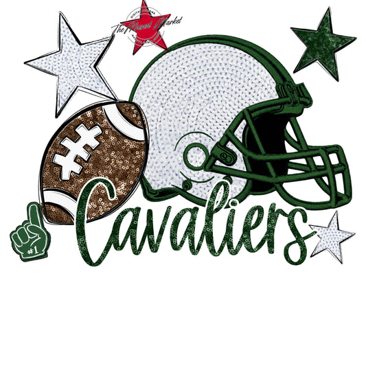Cavaliers Football Embroidered Sequins Design-Green