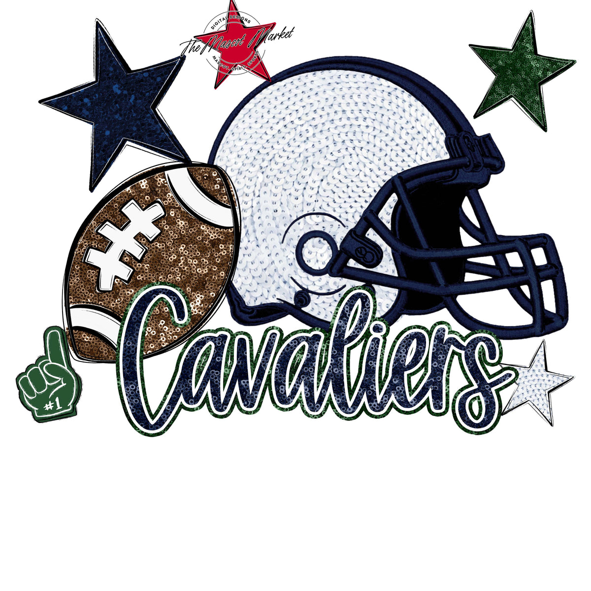 Cavaliers Football Embroidered Sequins Design-Navy & Green
