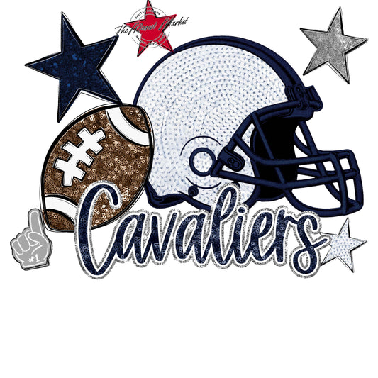 Cavaliers Football Embroidered Sequins Design-Navy & Grey