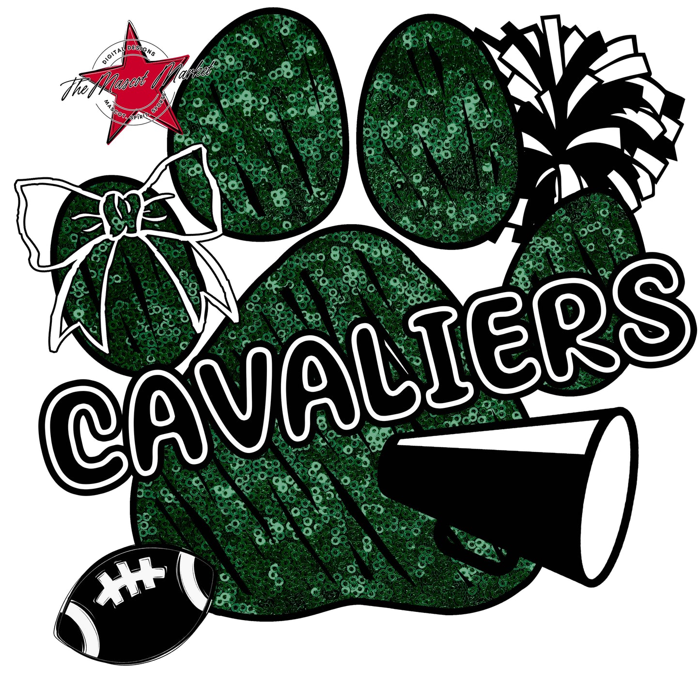 Cavaliers Sequins Paw Print Design-Green