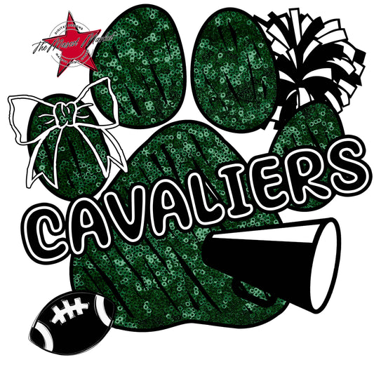 Cavaliers Sequins Paw Print Design-Green