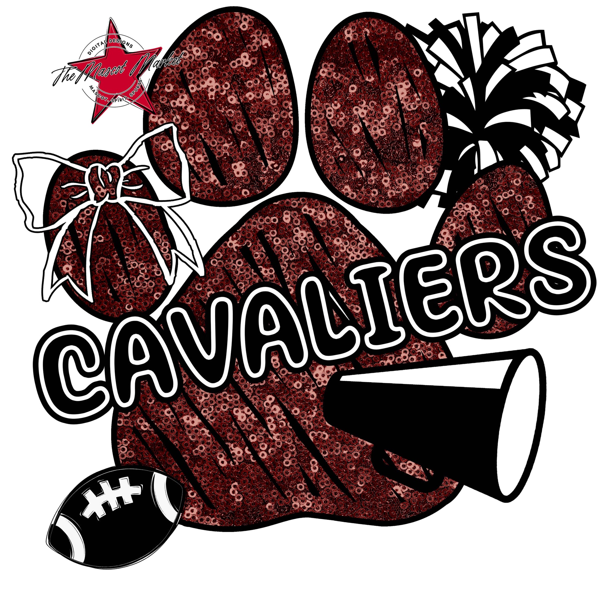 Cavaliers Sequins Paw Print Design-Maroon