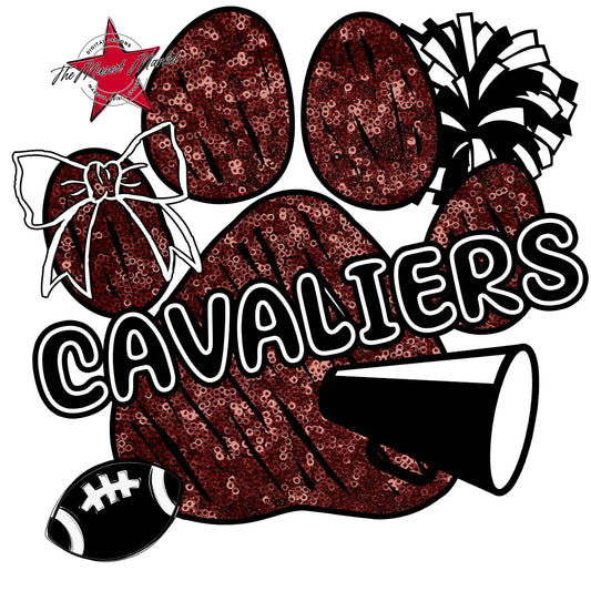 Cavaliers Sequins Paw Print Design-Maroon