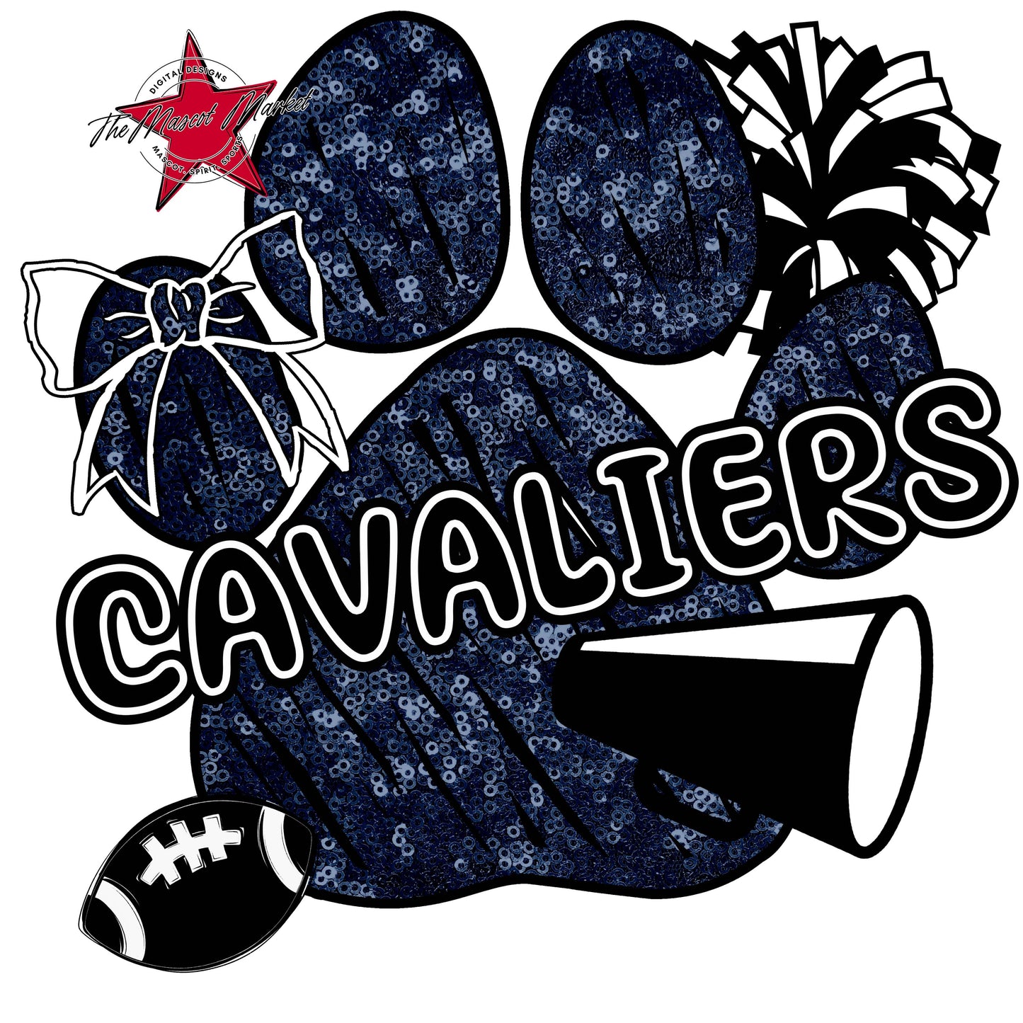 Cavaliers Sequins Paw Print Design-Navy