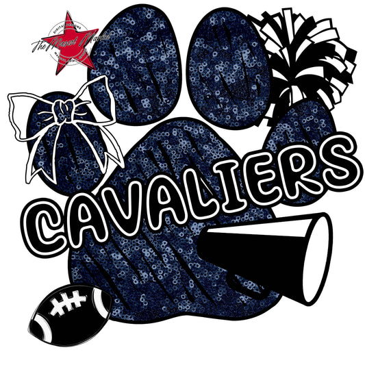 Cavaliers Sequins Paw Print Design-Navy