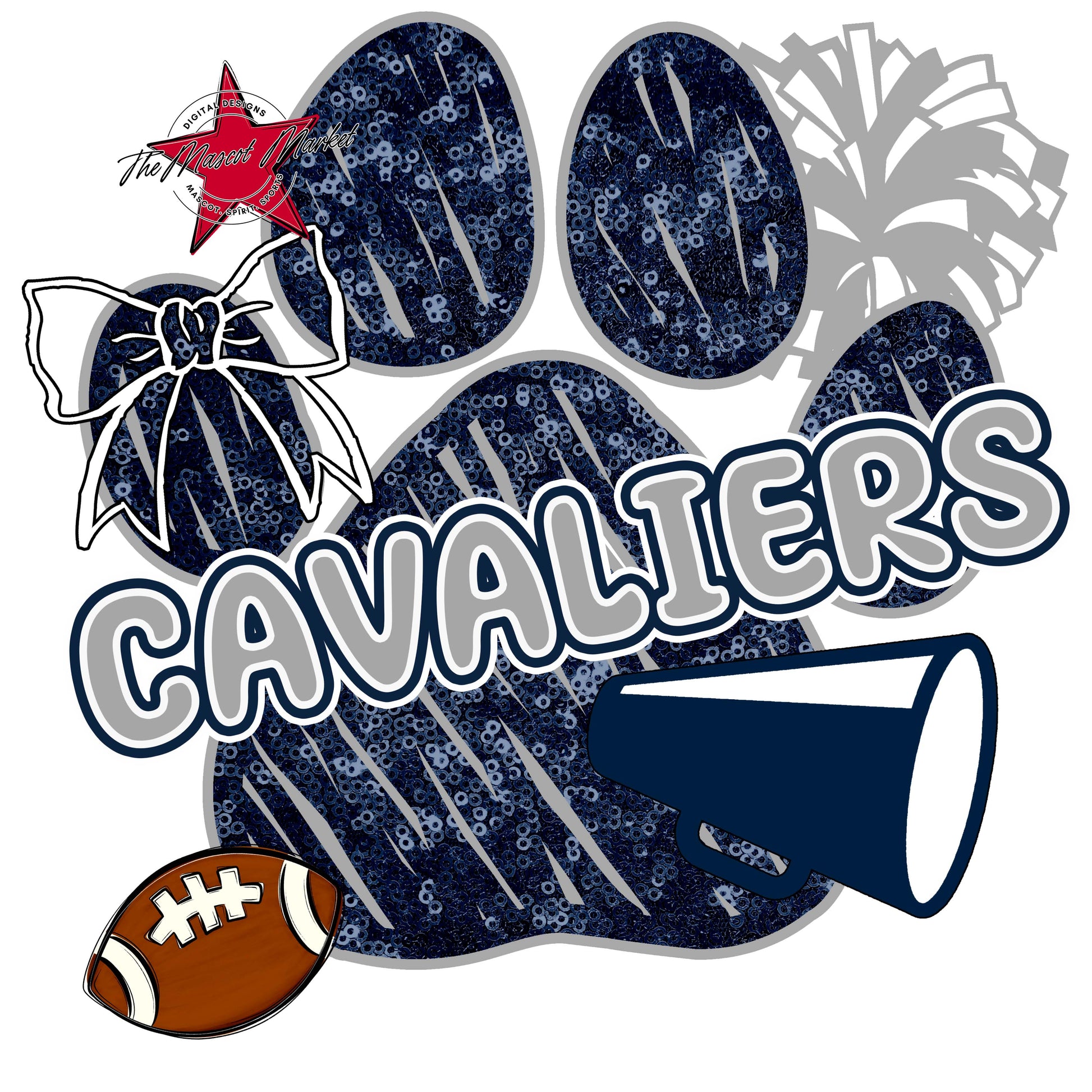 Cavaliers Sequins Paw Print Design-Navy & Grey