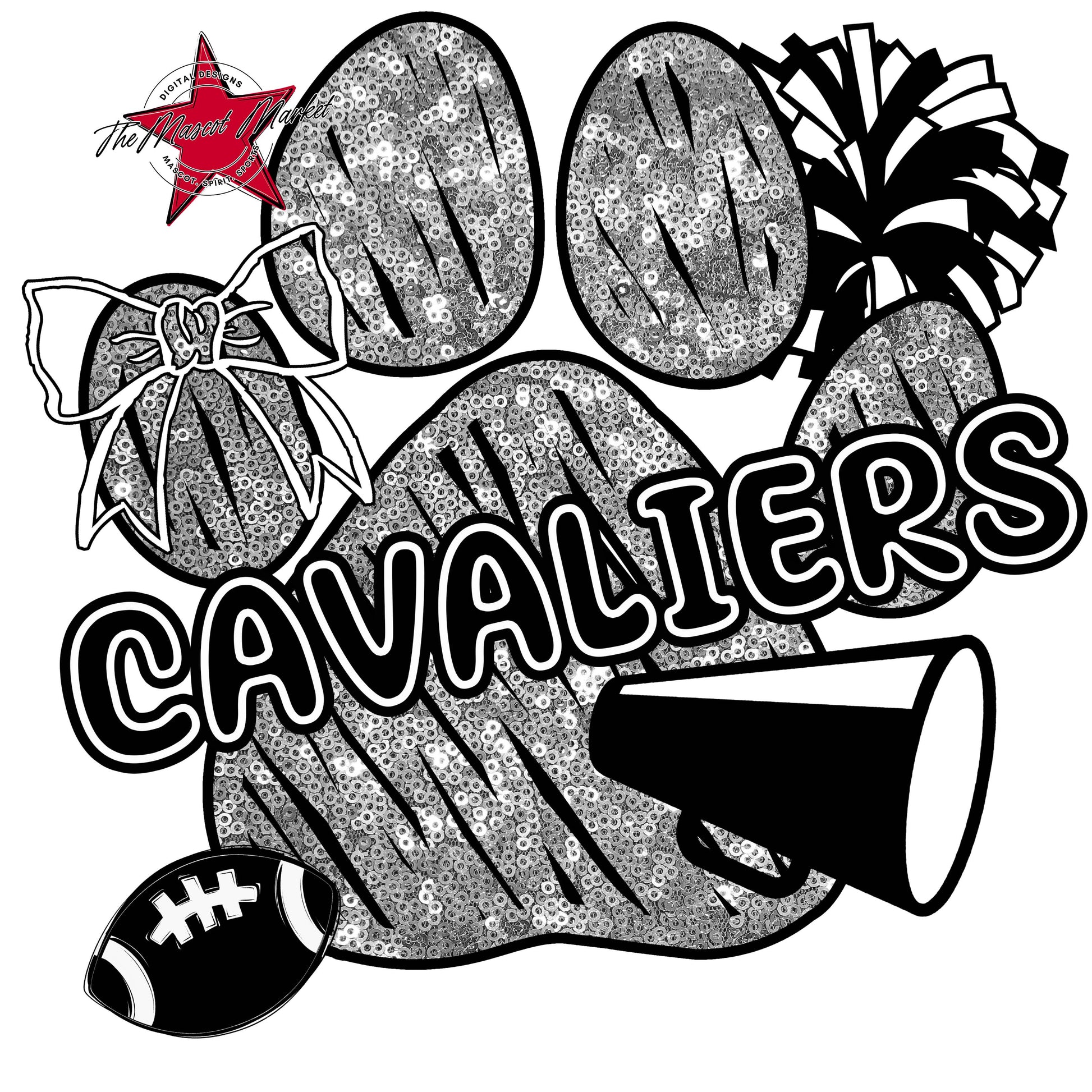 Cavaliers Sequins Paw Print Design-Silver