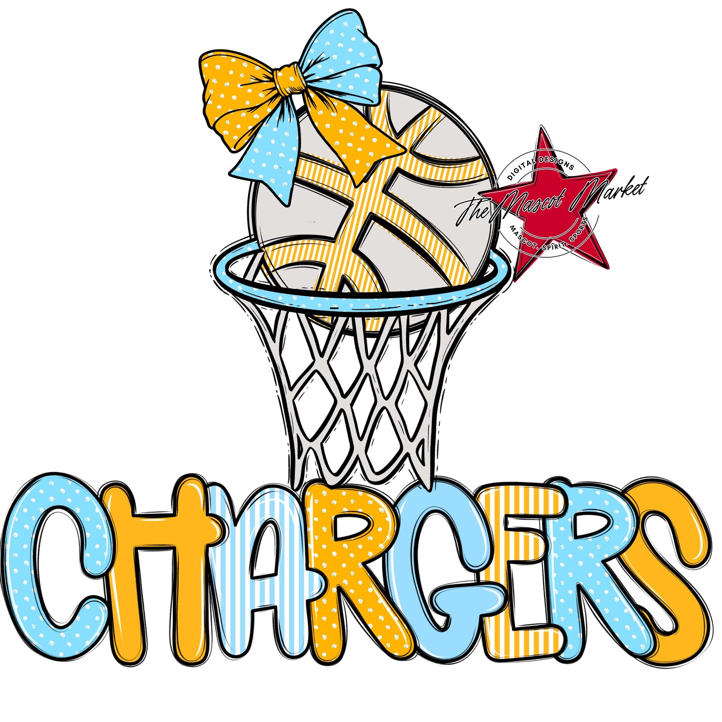 Chargers Basketball Spirit Design-Columbia Blue & Yellow