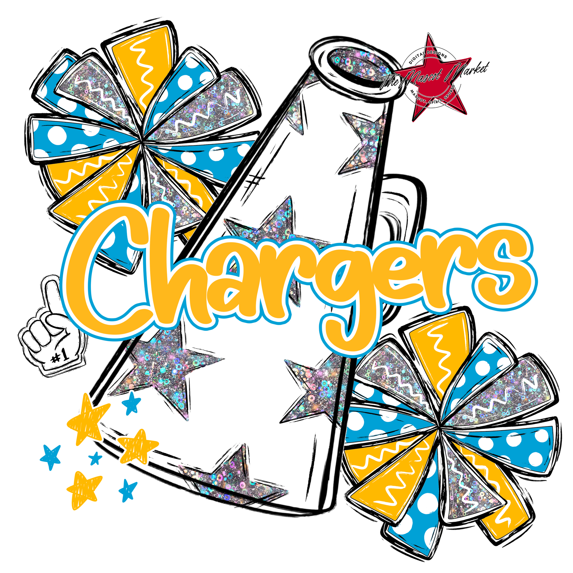 Chargers Alpha Megaphone Design-Carolina Blue-Yellow