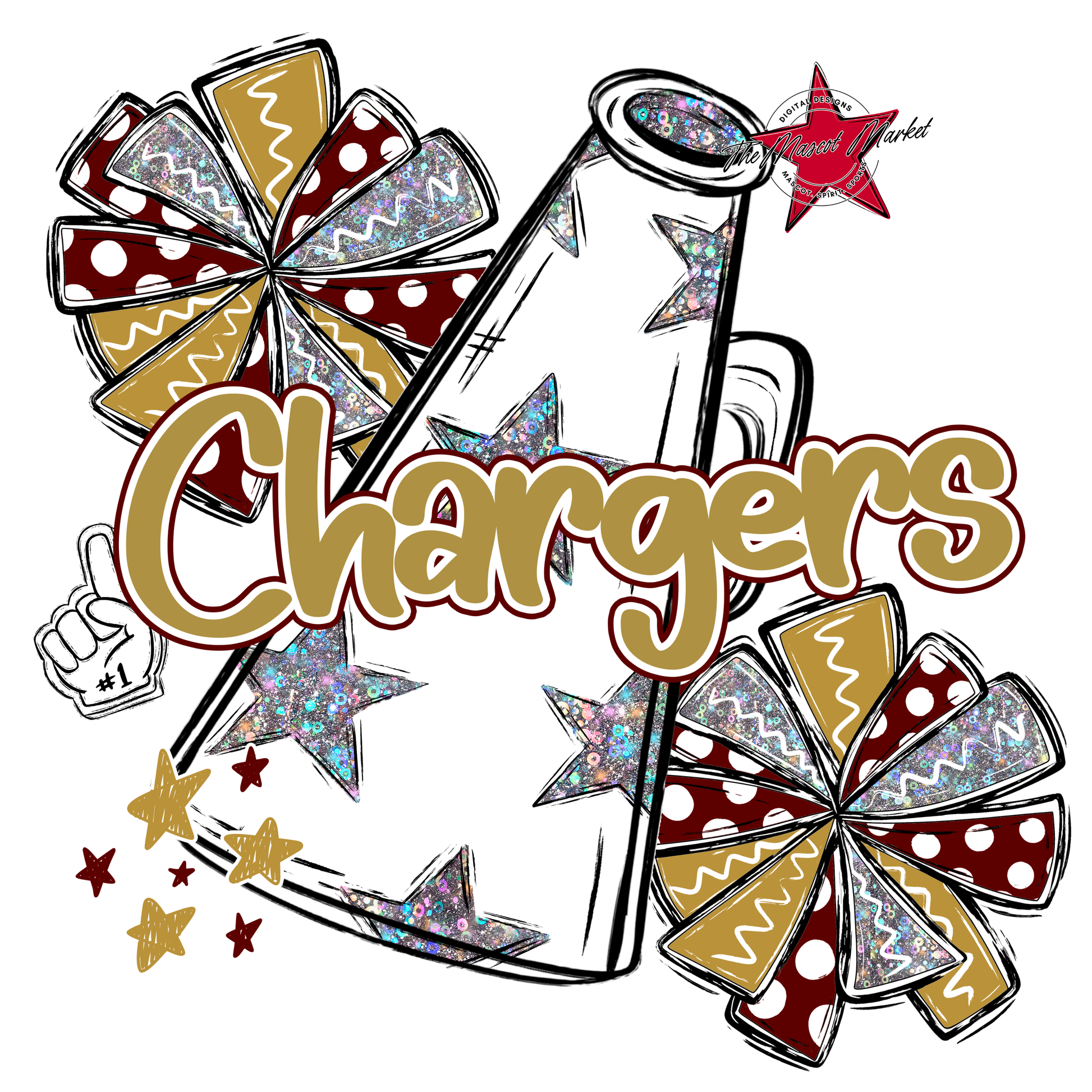Chargers Alpha Megaphone Design-Maroon-Gold