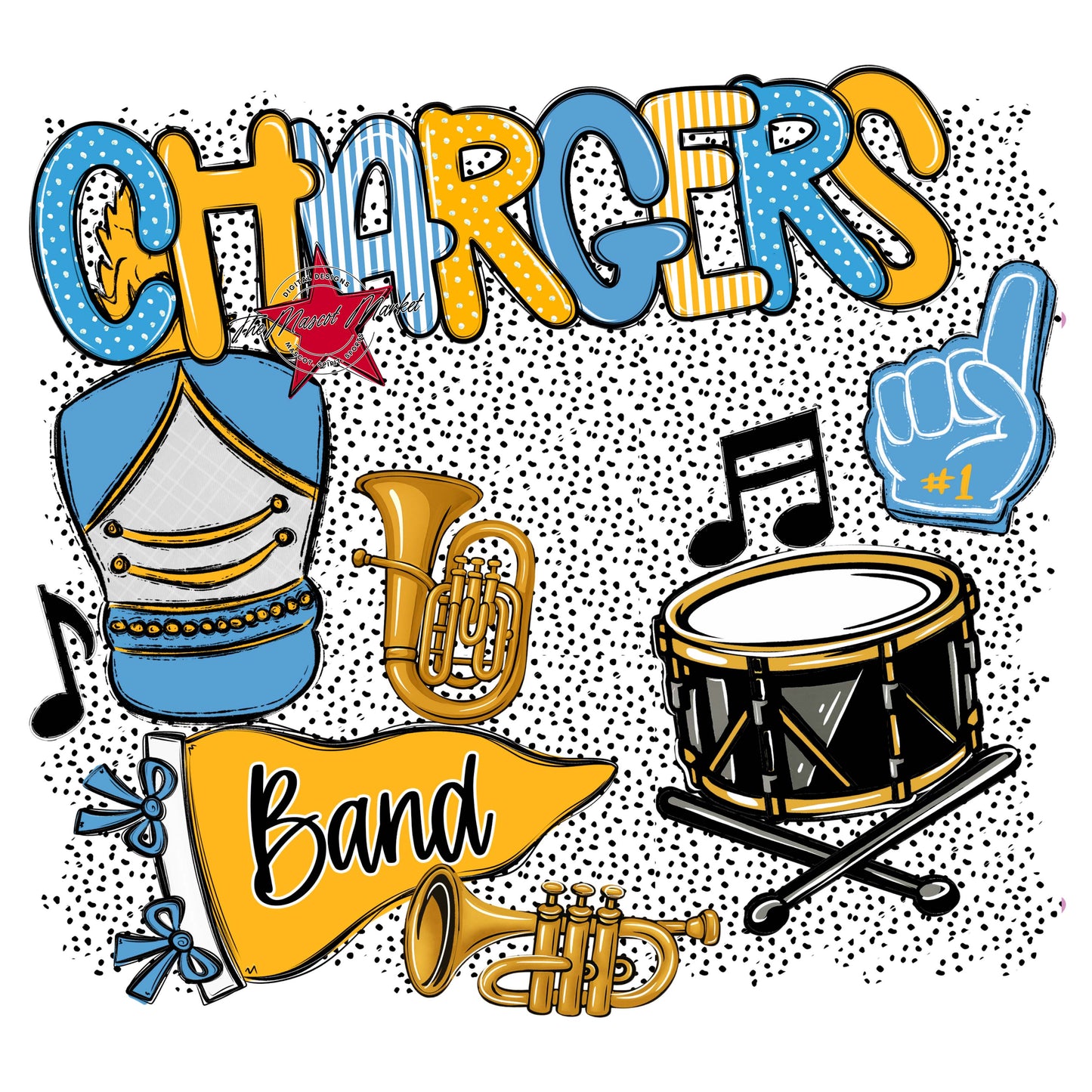 Chargers Band Spirit-Carolina Blue & Yellow