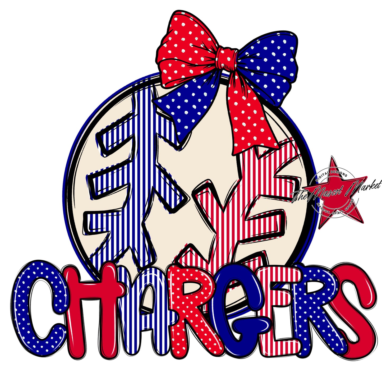 Chargers Baseball-Softball Spirit Design-Blue & red