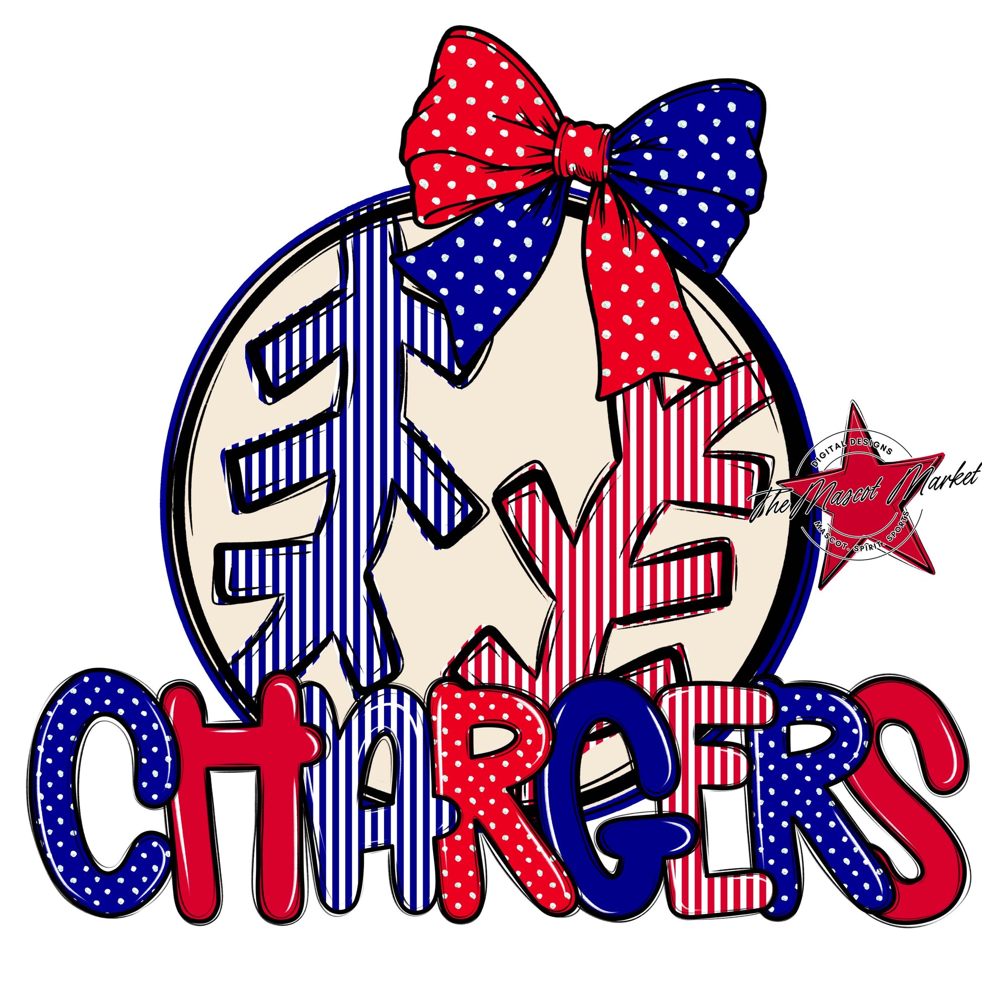 Chargers Baseball-Softball Spirit Design-Blue & red