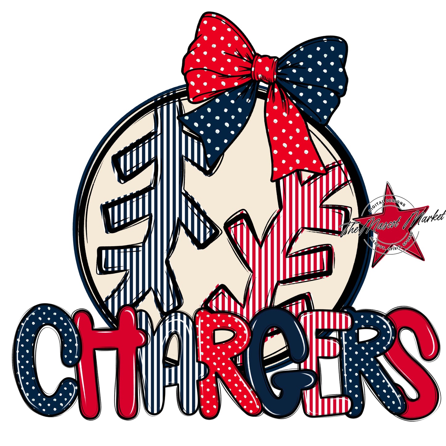 Chargers Baseball-Softball Spirit Design-Navy & Red