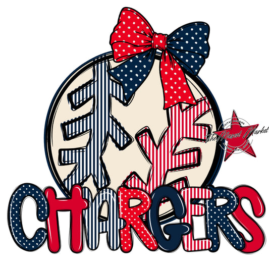 Chargers Baseball-Softball Spirit Design-Navy & Red