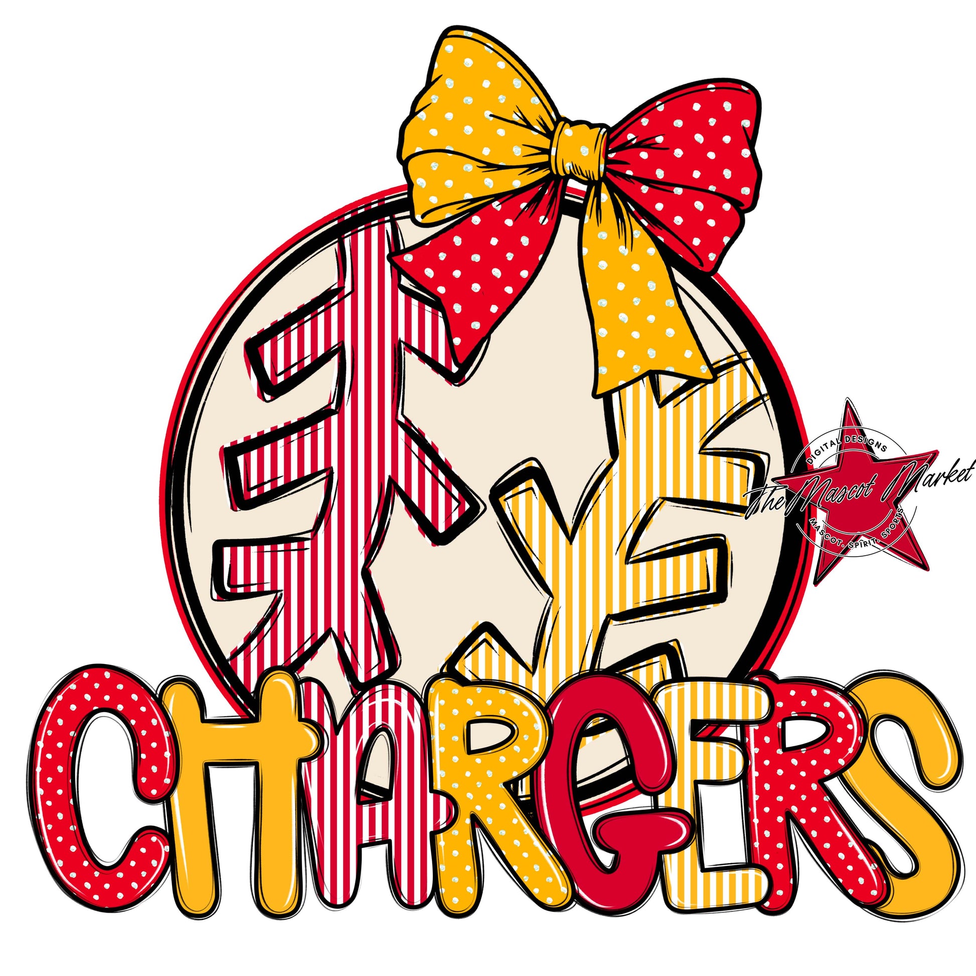 Chargers Baseball-Softball Spirit Design-Red & Yellow