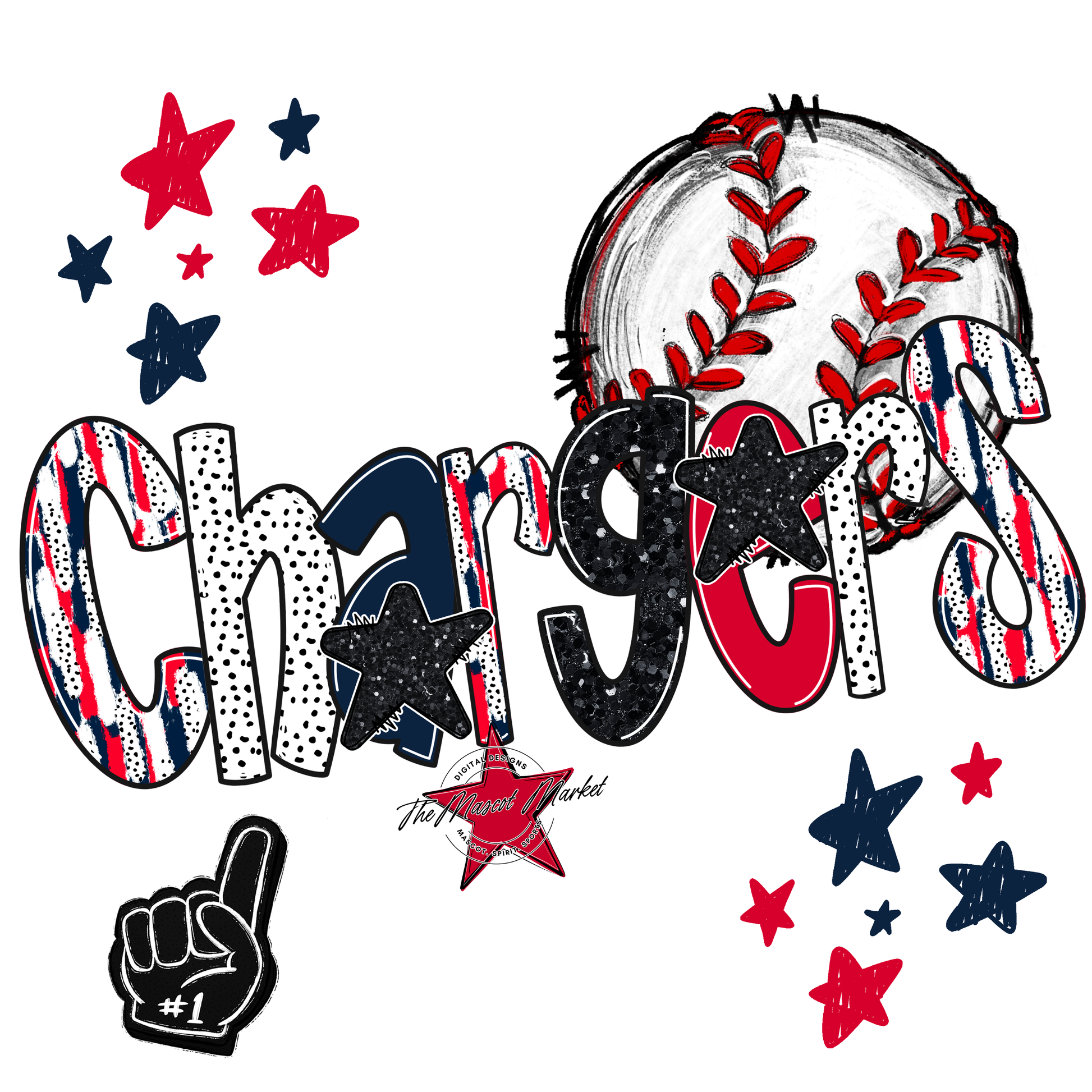 Chargers Baseball Scrape-Navy-Red