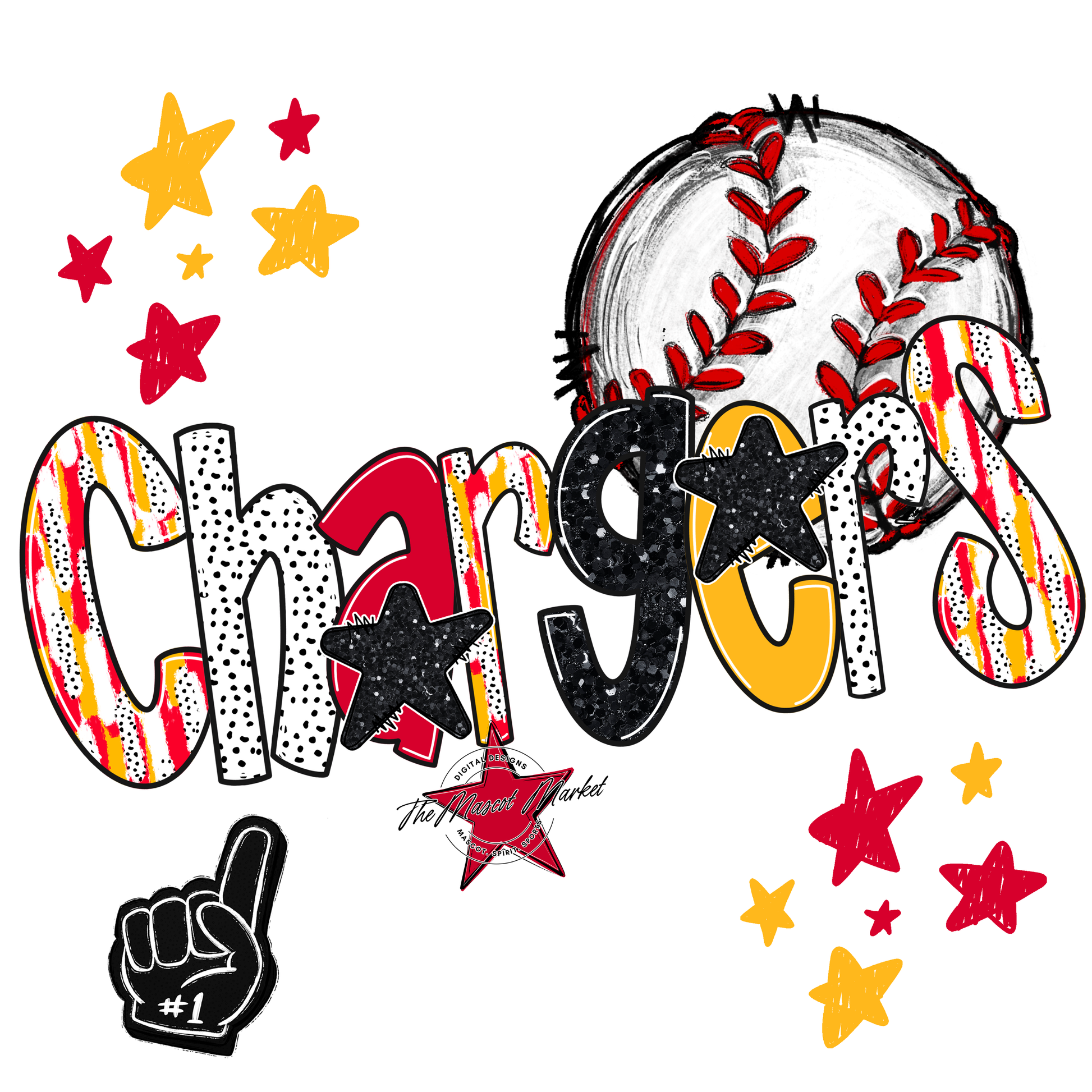 Chargers Baseball Scrape-Red-Yellow