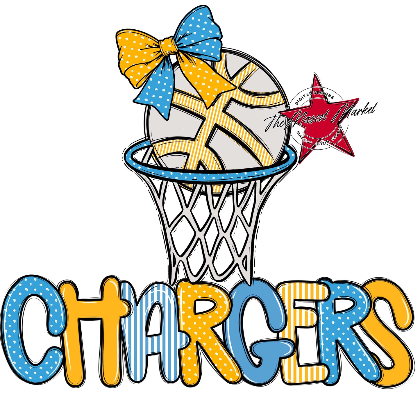 Chargers Basketball Spirit Design-Carolina Blue & Yellow