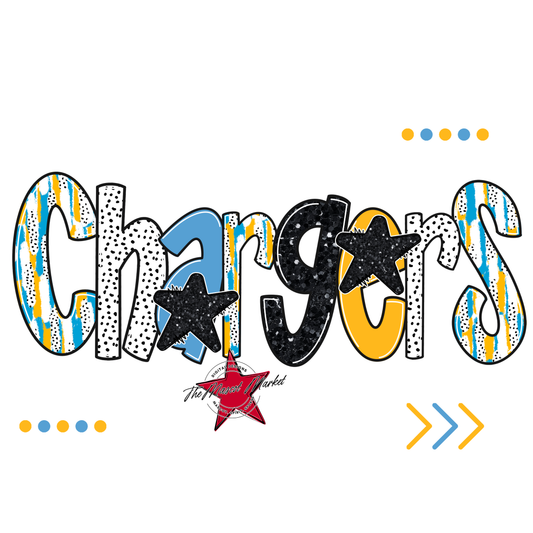 Chargers Brushstroke Alpha w Arrows-Carolina Blue-Yellow