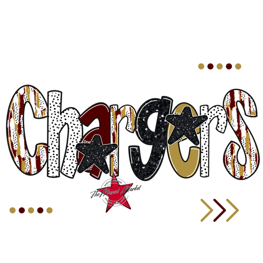 Chargers Brushstroke Alpha w Arrows-Maroon-Gold