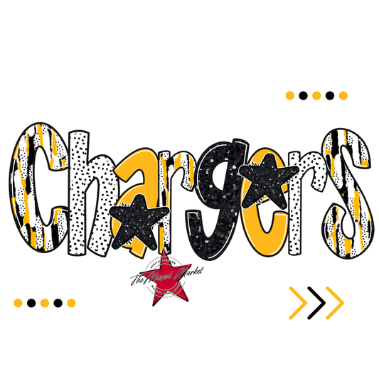 Chargers Brushstroke Alpha w Arrows-Yellow