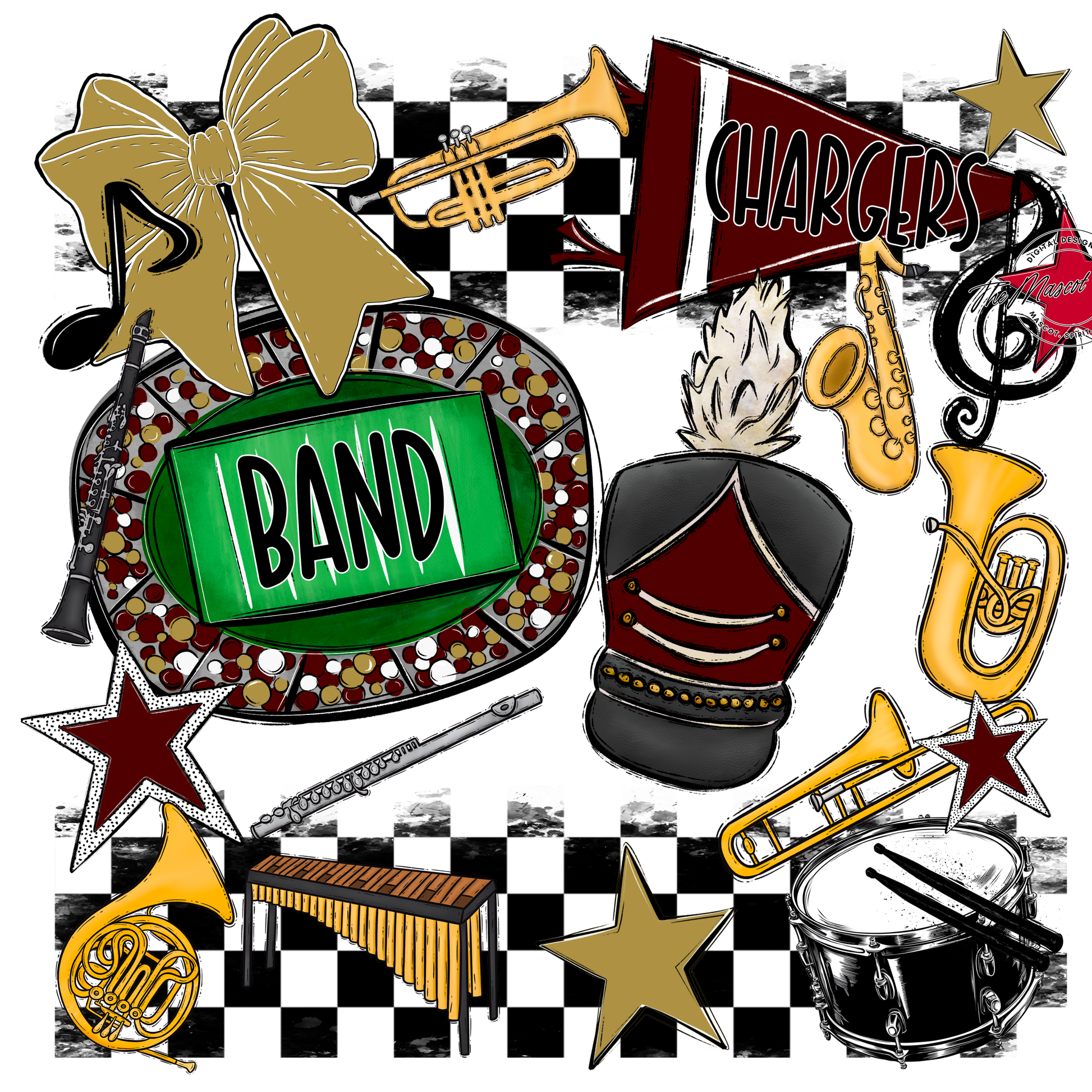 Chargers Checkers Band Spirit Design-Maroon-Gold