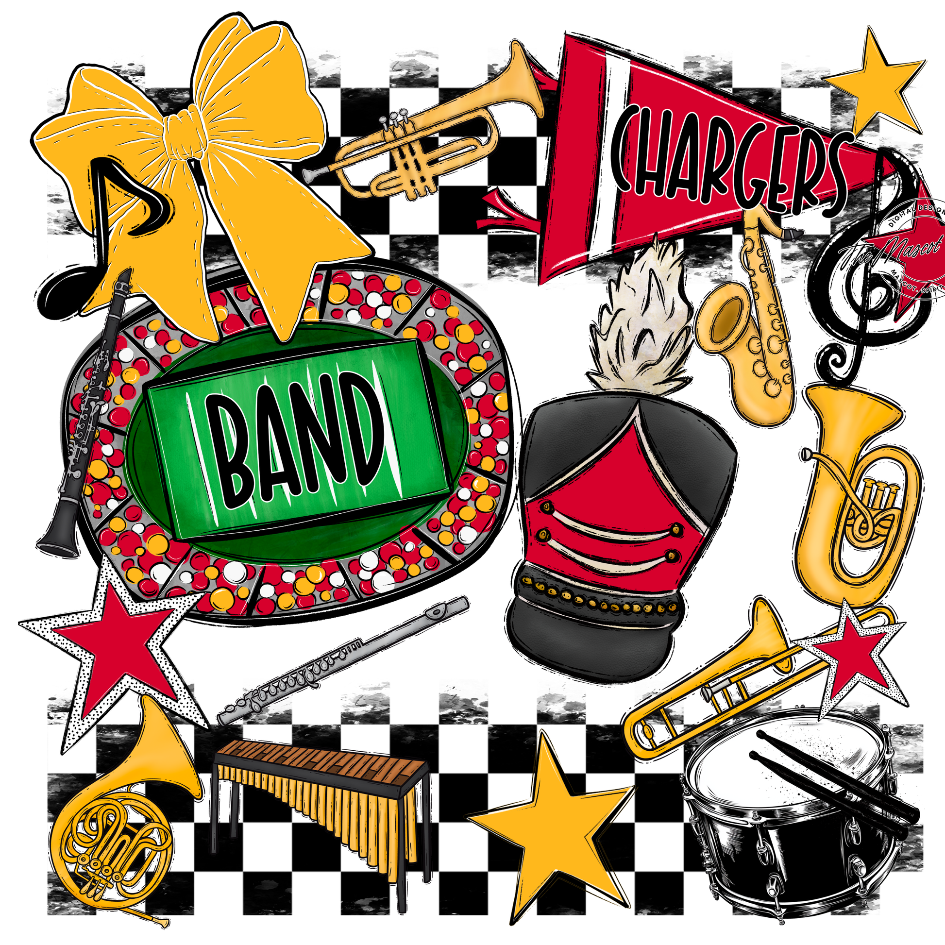 Chargers Checkers Band Spirit Design-Red-Yellow