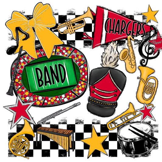 Chargers Checkers Band Spirit Design-Red-Yellow