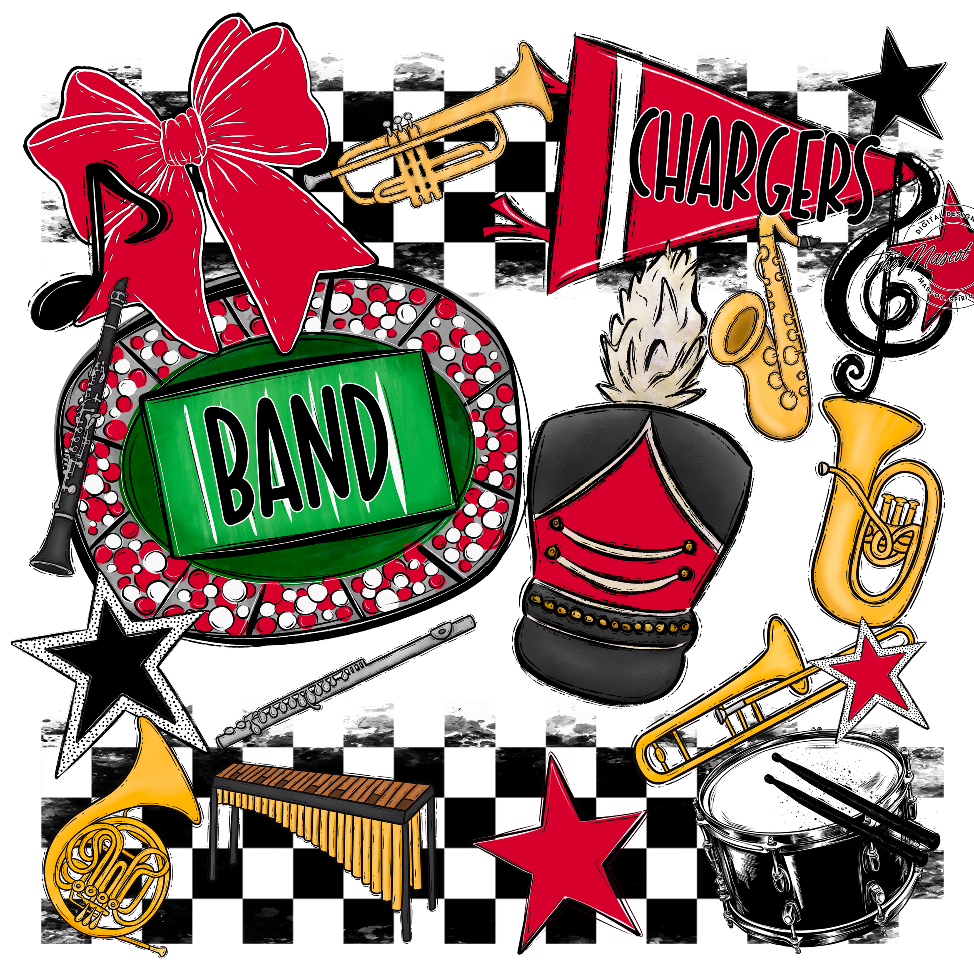 Chargers Checkers Band Spirit Design-Red