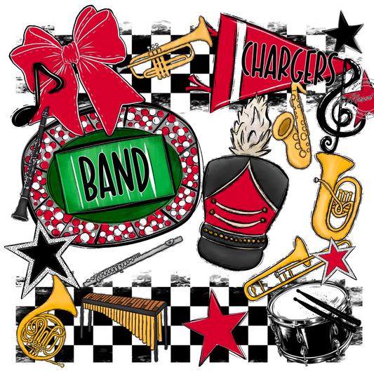 Chargers Checkers Band Spirit Design-Red