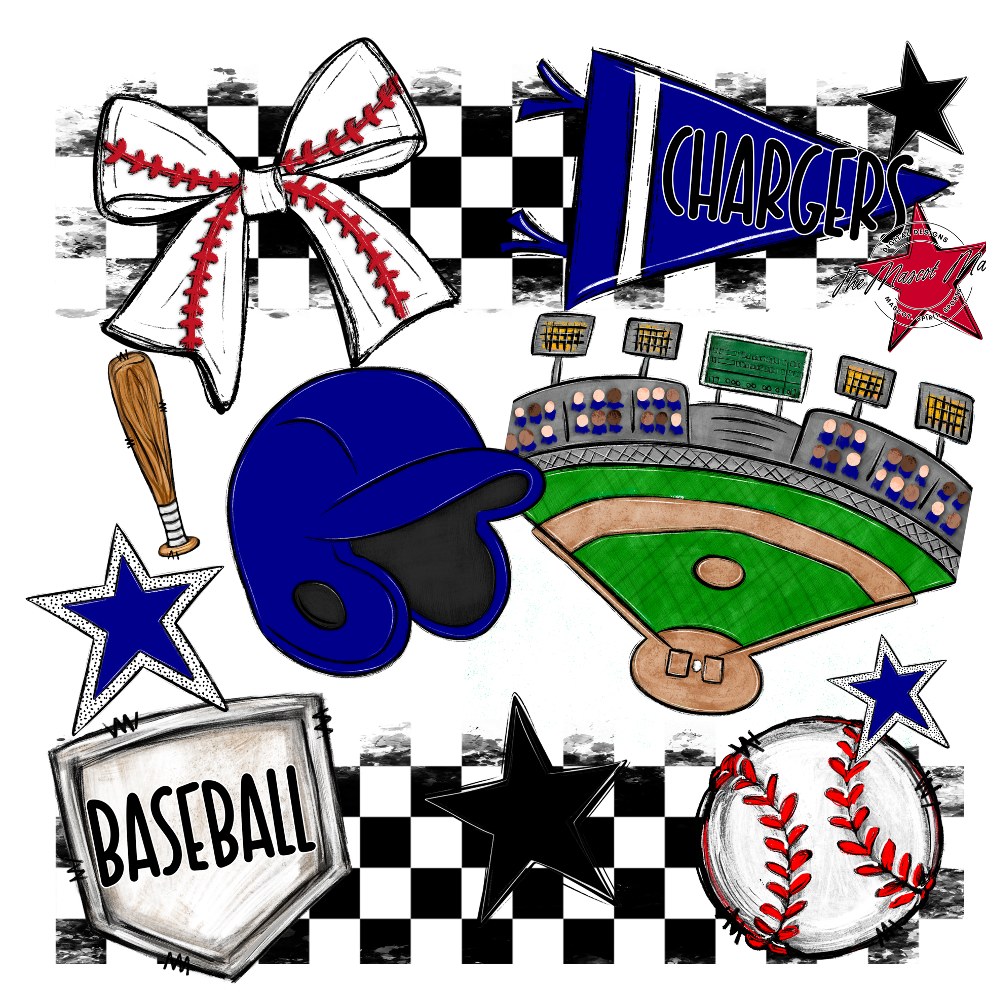 Chargers Checkers Baseball Spirit Design-Blue