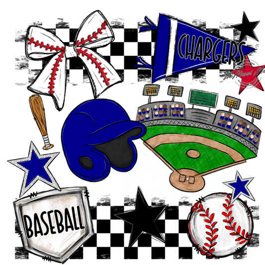 Chargers Checkers Baseball Spirit Design-Blue