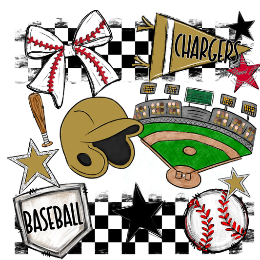 Chargers Checkers Baseball Spirit Design-Gold