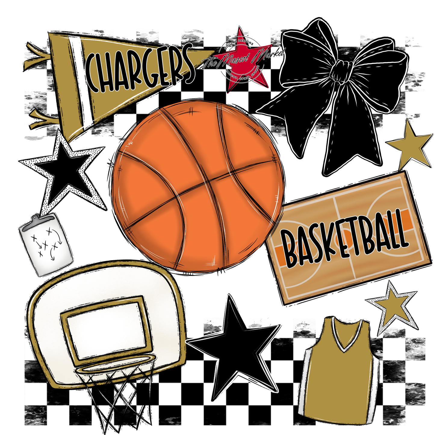 Chargers Checkers Basketball Spirit Design-Gold